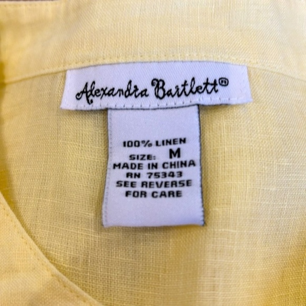 90s ALEXANDRA BARTLETT LINEN PASTEL YELLOW BOHO PUFFED SHORT SLEEVED BLOUSE SZ M - Picture 9 of 9